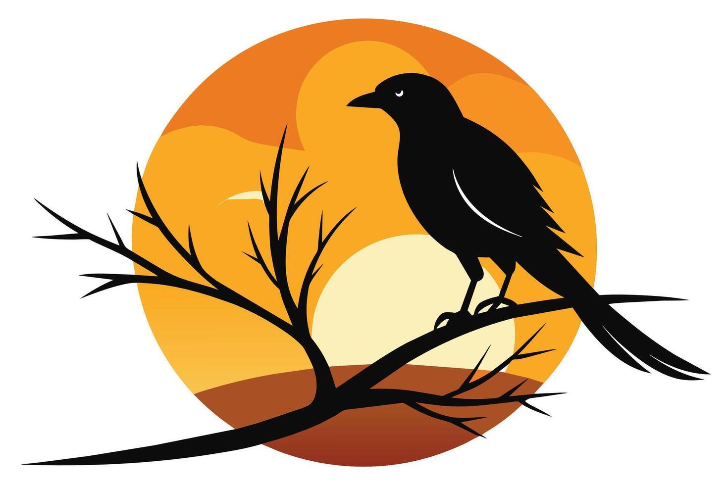 Bird Silhouette on Sunset Branch Illustration vector