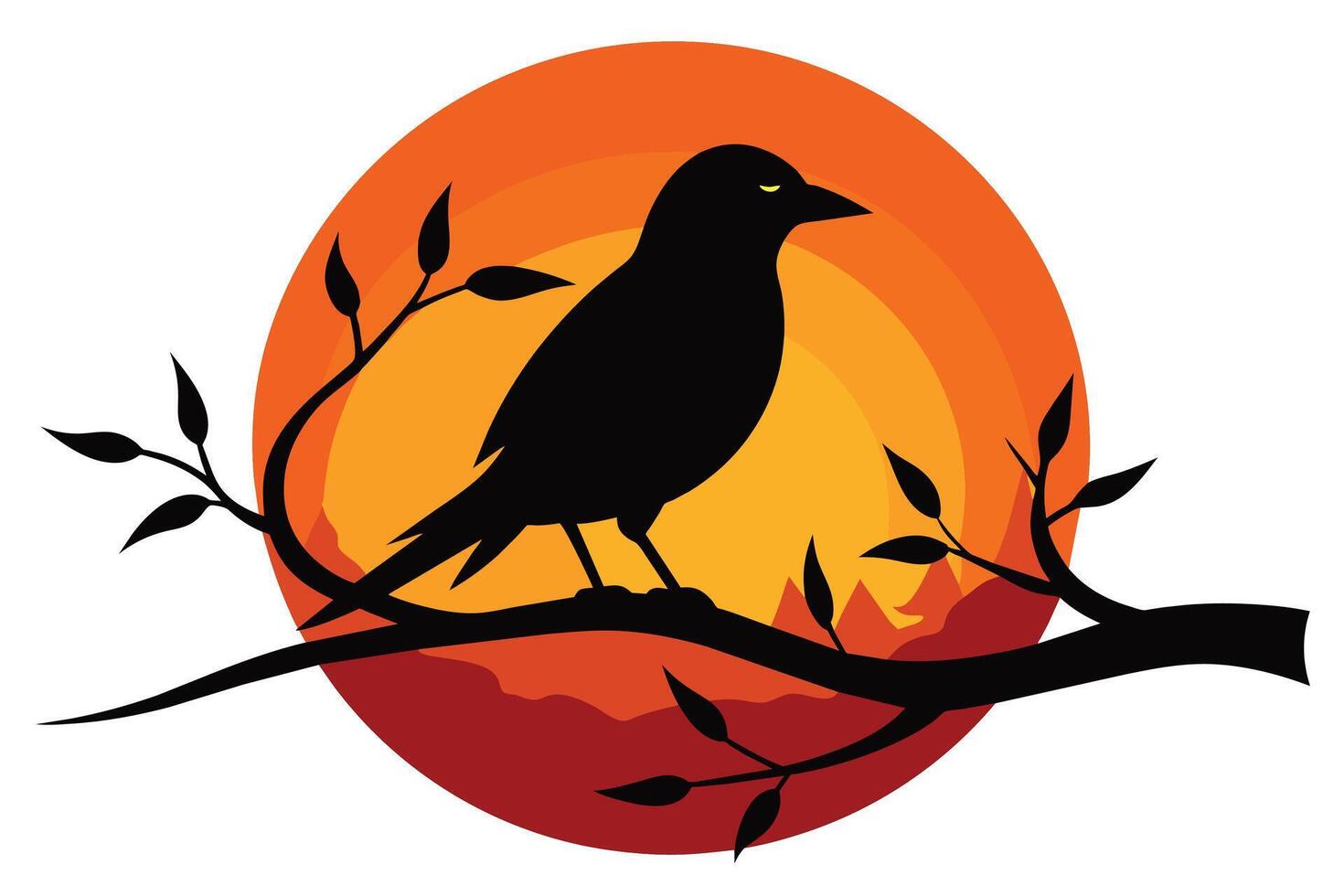 Bird Silhouette on Sunset Branch Illustration vector