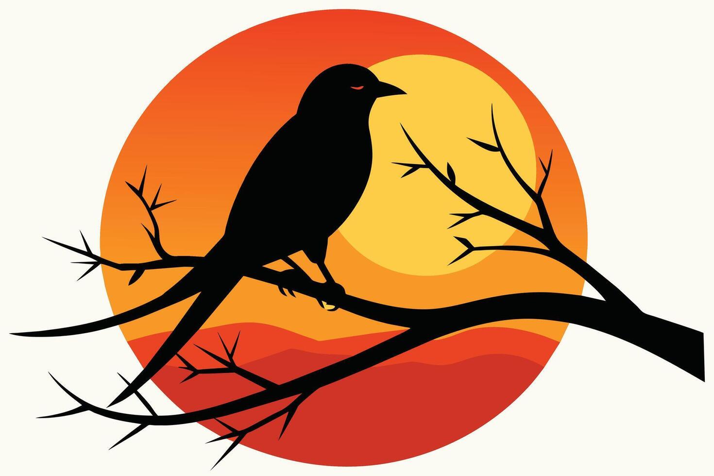 Bird Silhouette on Sunset Branch Illustration vector