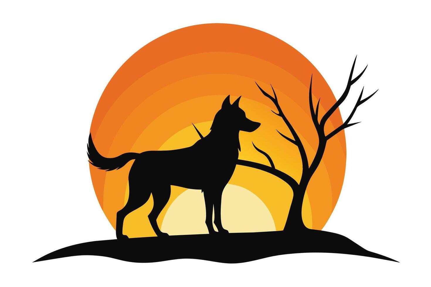 dog Silhouette on Sunset Branch Illustration vector