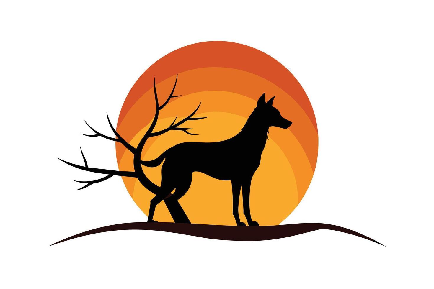 dog Silhouette on Sunset Branch Illustration vector