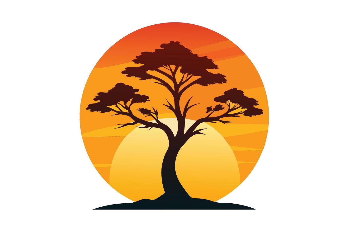 Dynamic Sunset Tree Icon Minimalist Illustration vector