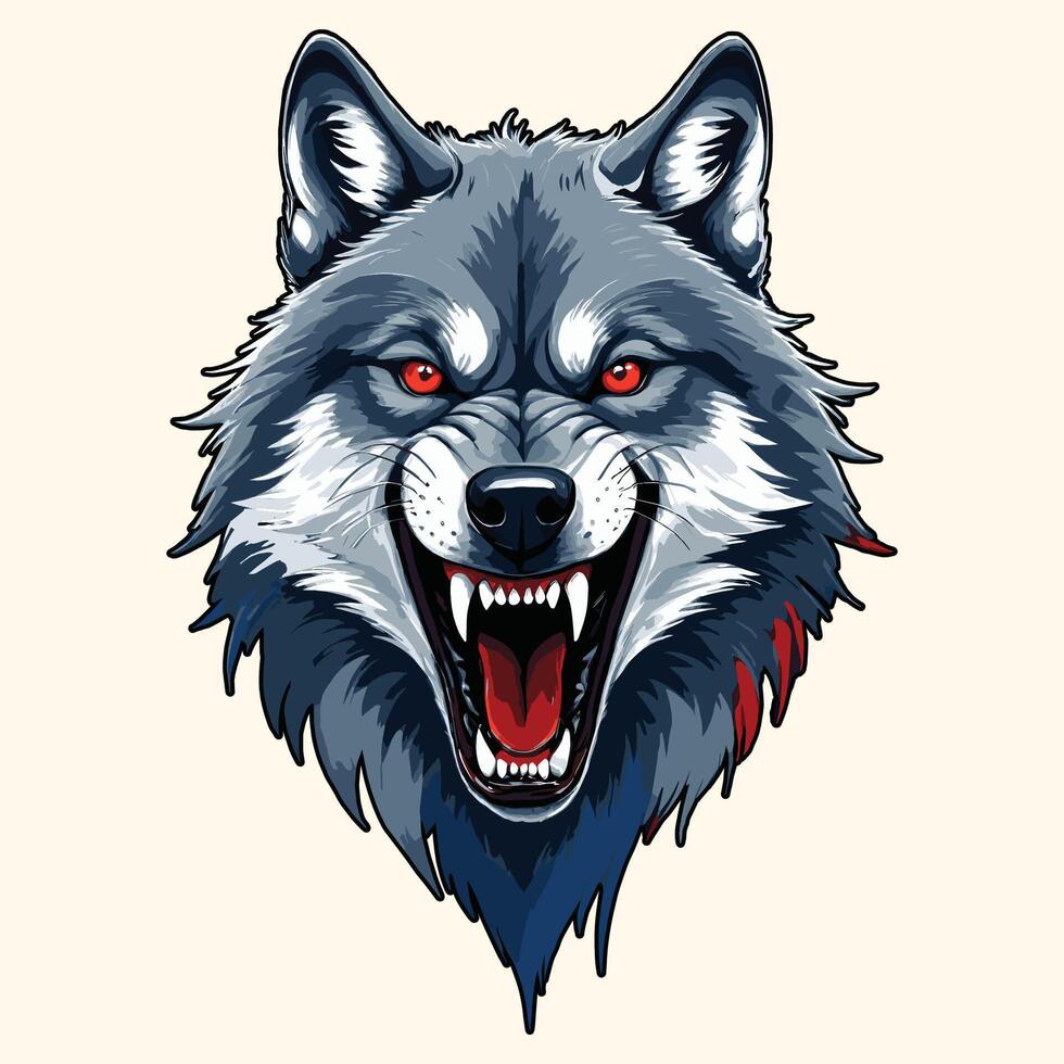 Wolf Roaring vintage Illustration Snarling Wolf vector