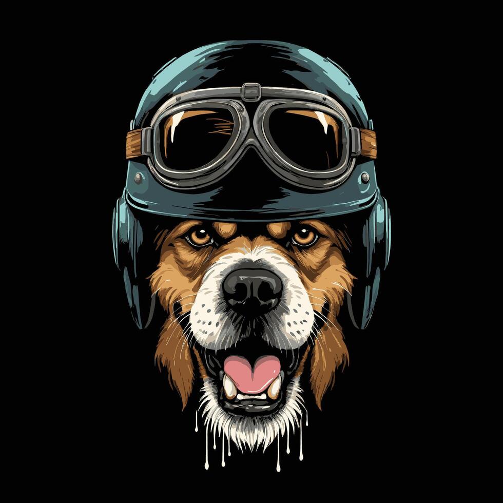 Dog wearing Sunglasses and Helmet in Vintage Cartoon Character Style vector