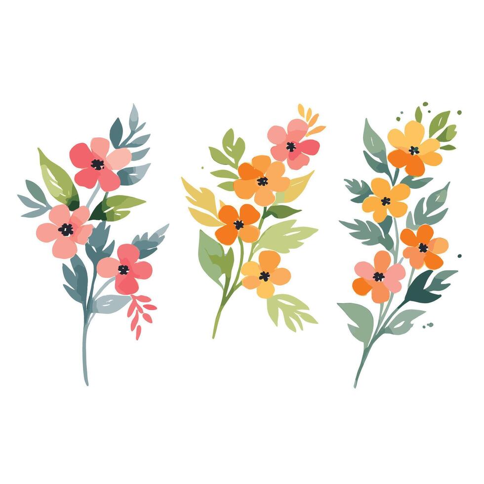 Floral Watercolor Colorful Flowers vector