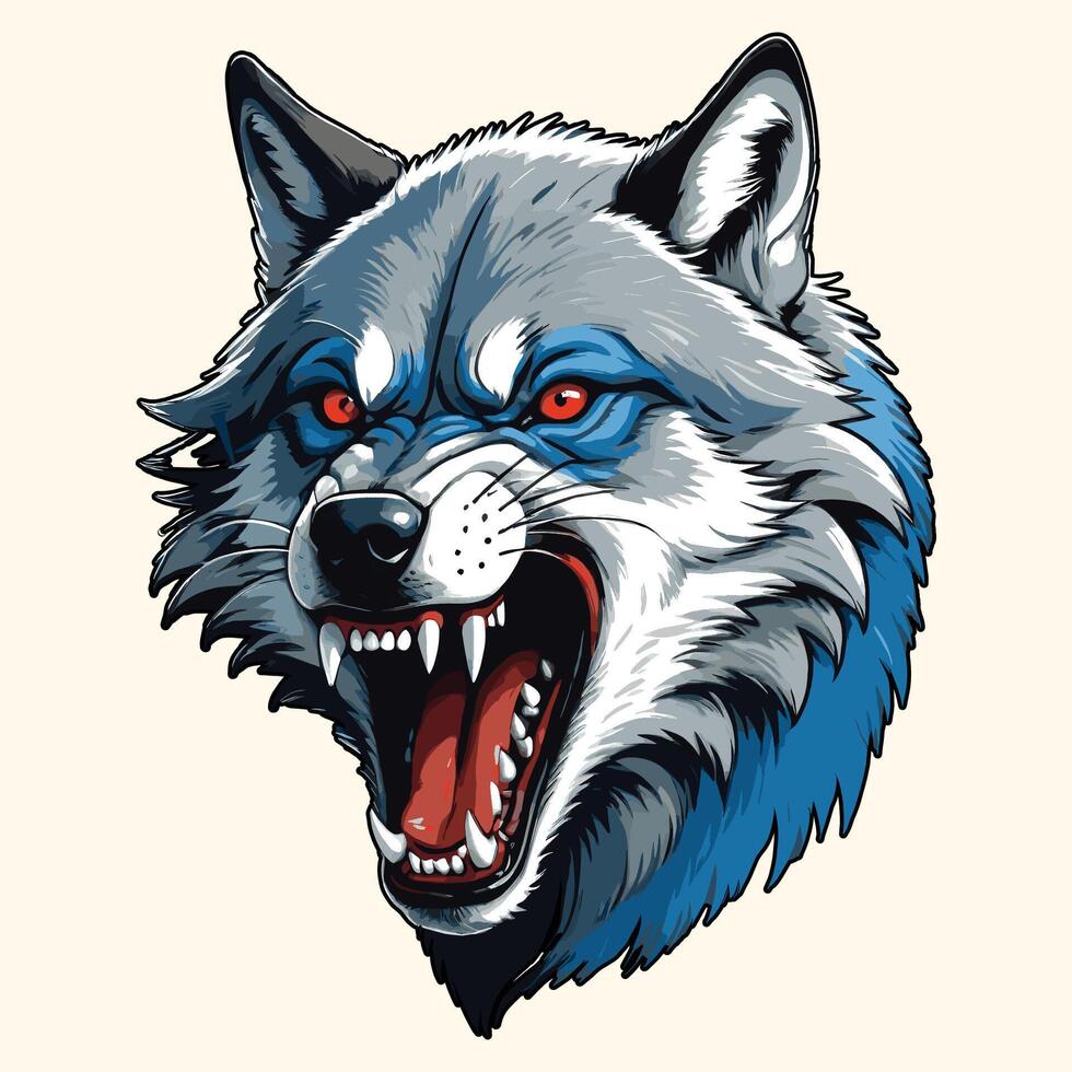 Wolf Roaring vintage Illustration Snarling Wolf vector