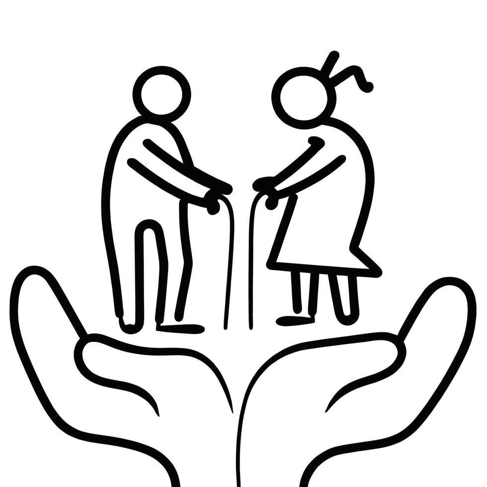 Elderly Men and Women Hold Their Hands Line Drawing Engraved Style vector