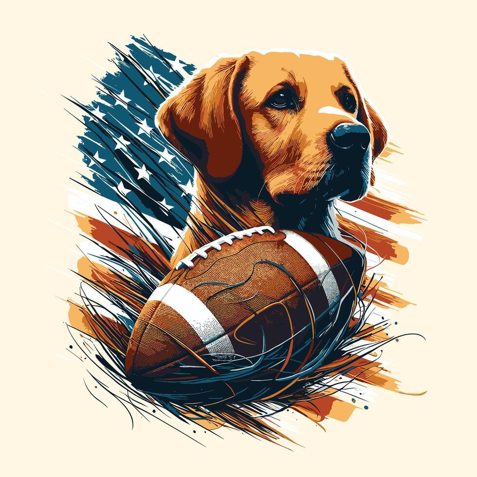 un linda perro con americano fútbol americano cómic estilo vector