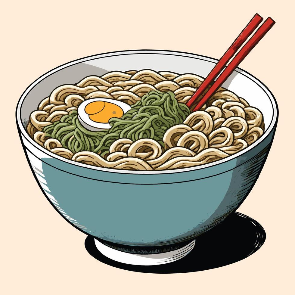 un cuenco de ramen tallarines Clásico grabado estilo vector