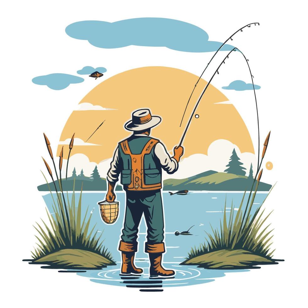 A Fishermen Catching Fish Fishing vector