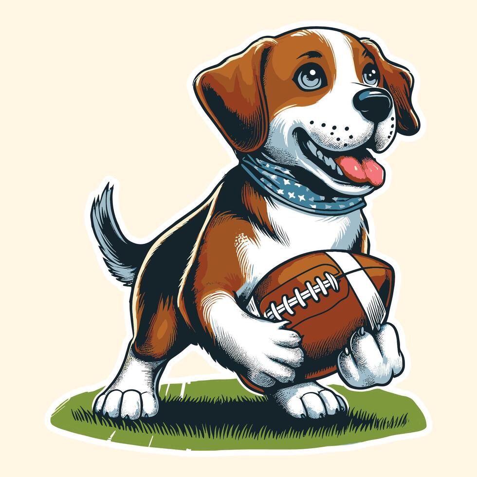 A Cute Dog Holding An American Football Comic Style vector