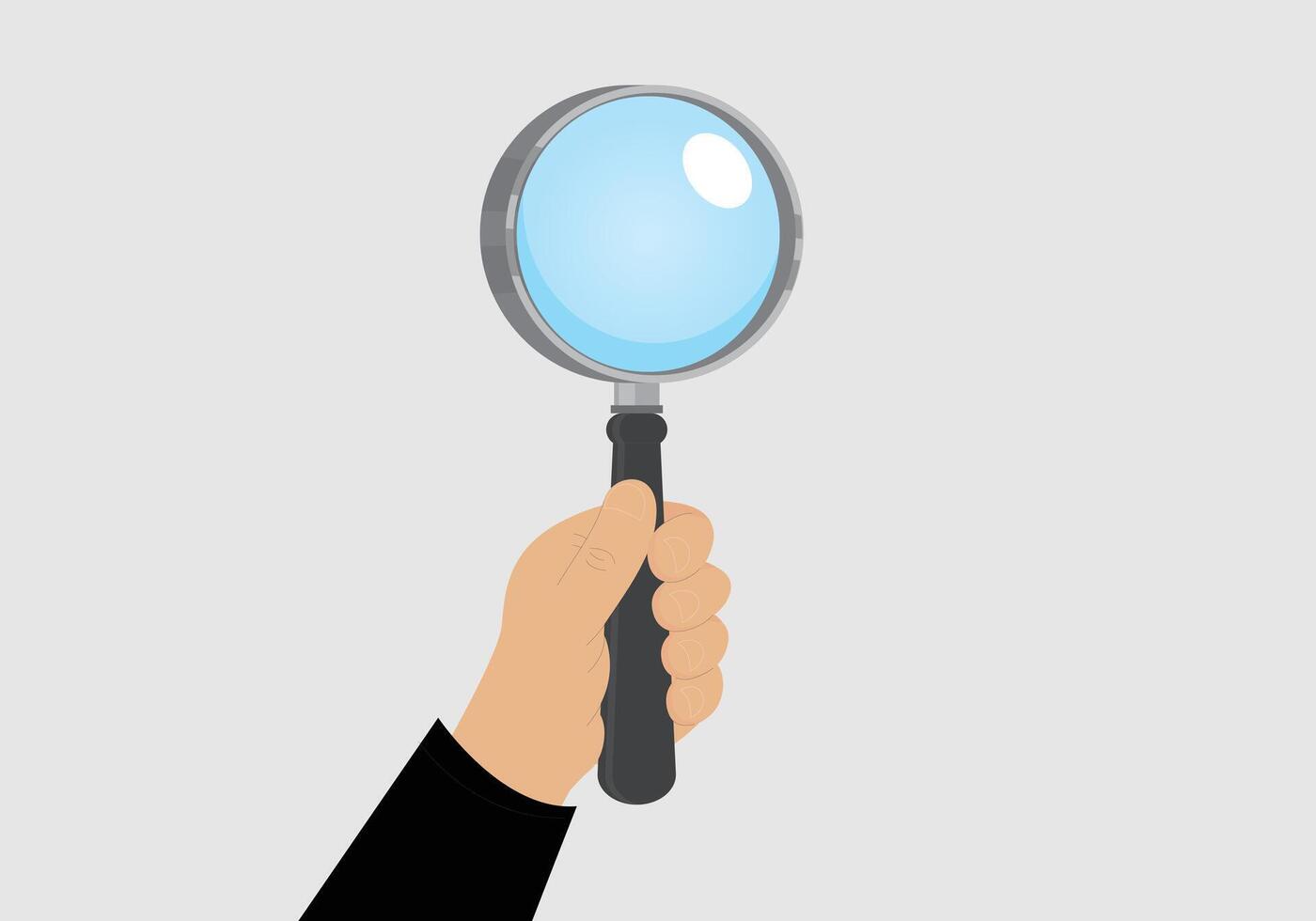 Hand holding magnifying glass background in flat style vector