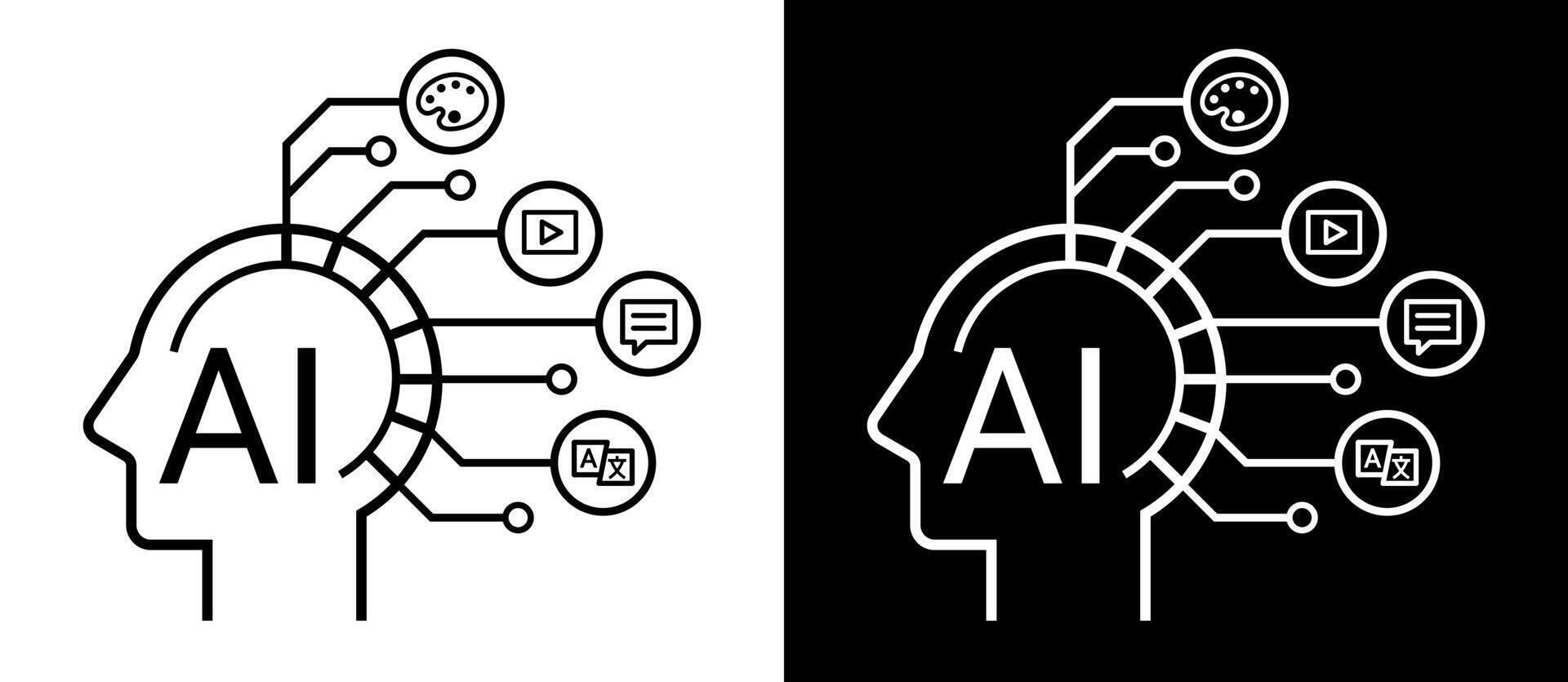 concept, Artificial intelligence AI pictogram. Technology related to artificial intelligence, idea, content generator illustration. vector