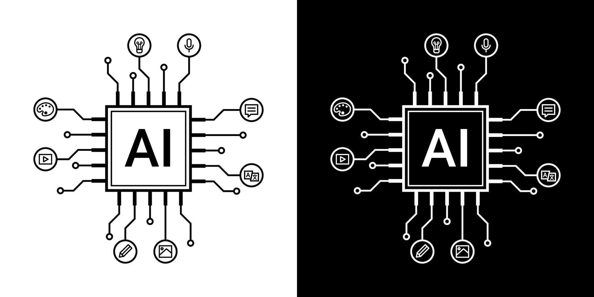 concept, Artificial intelligence AI pictogram. Technology related to artificial intelligence, idea, content generator illustration. vector