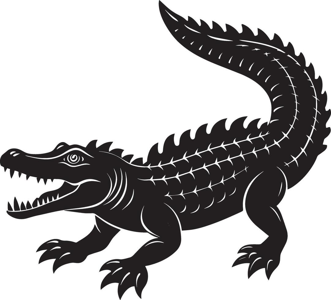 Crocodile - Black and White Cartoon Illustration, vector