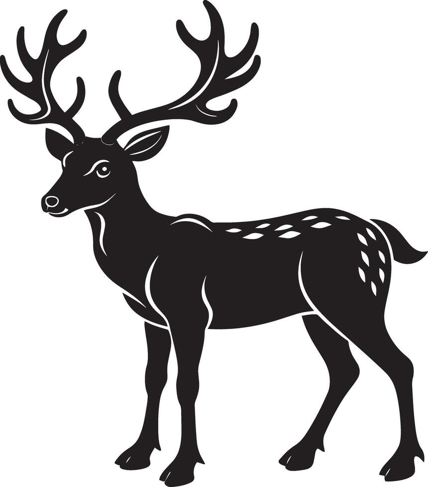 Deer - Black and White Illustration, Isolated On White Background vector