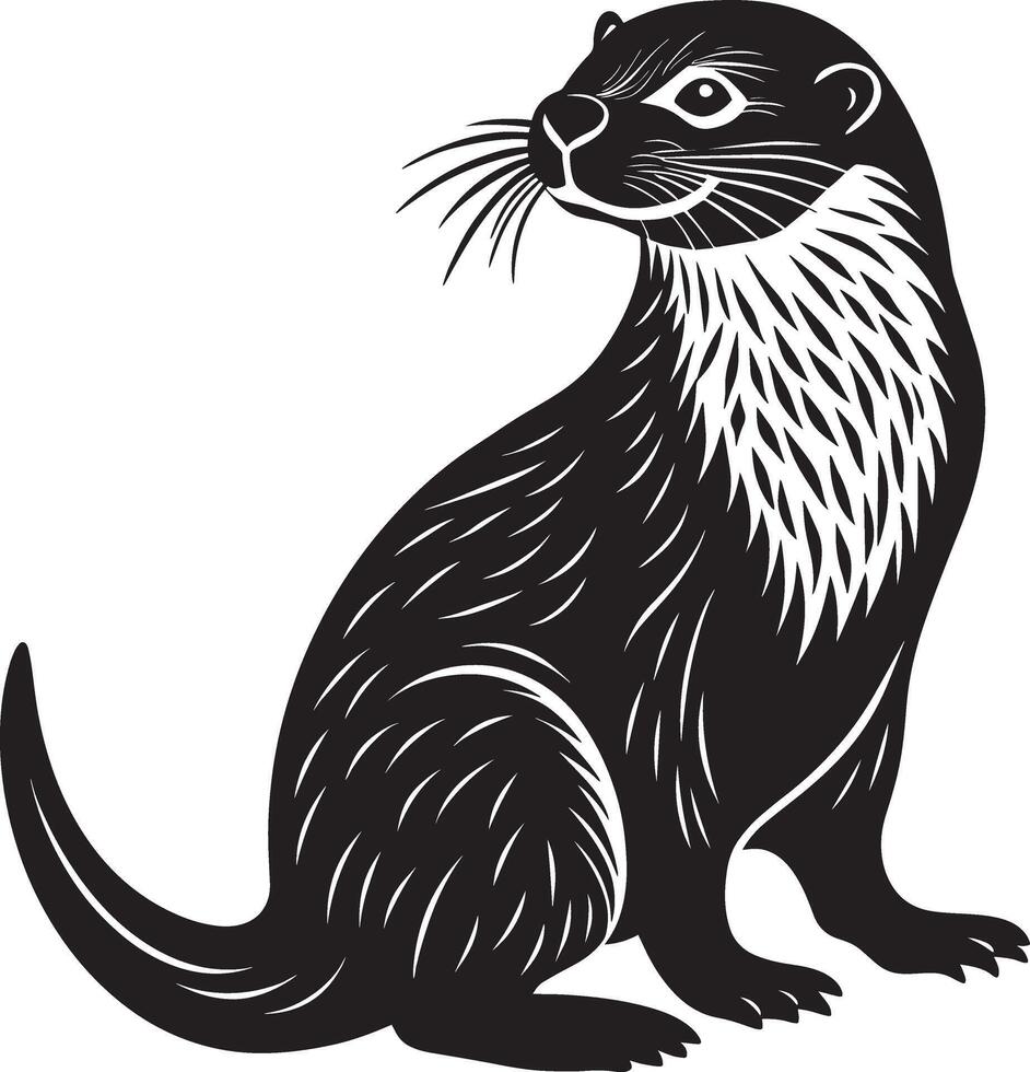 Otter - Wild Animal - Black and White Illustration vector