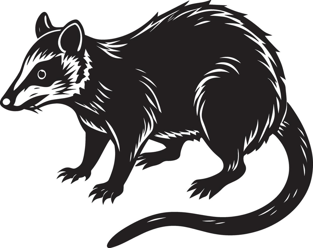 image of a opossum in black and white colors. vector