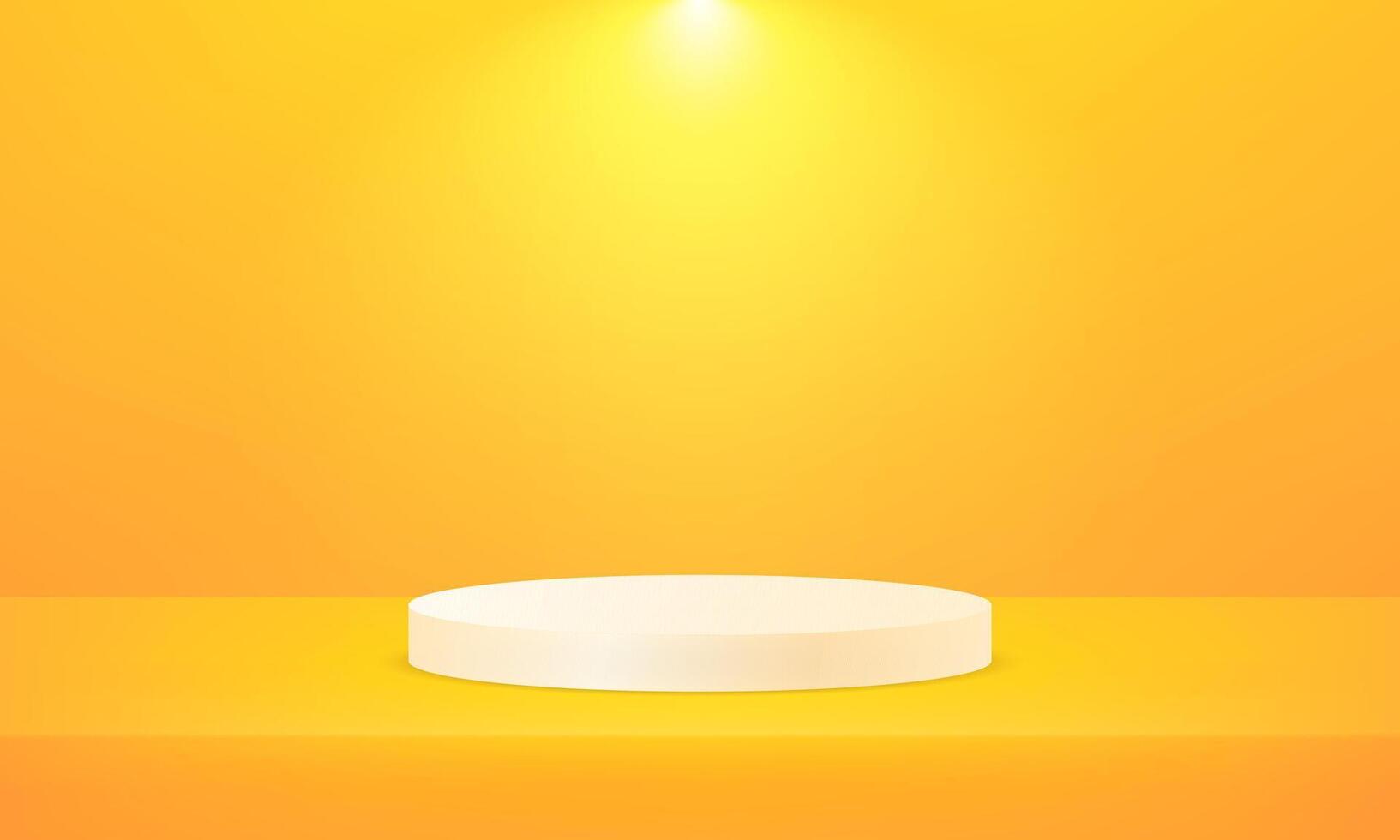 Yellow studio room background. White cylinder pedestal podium. Abstract studio room platform design. Empty room with light effect. stand for products. vector