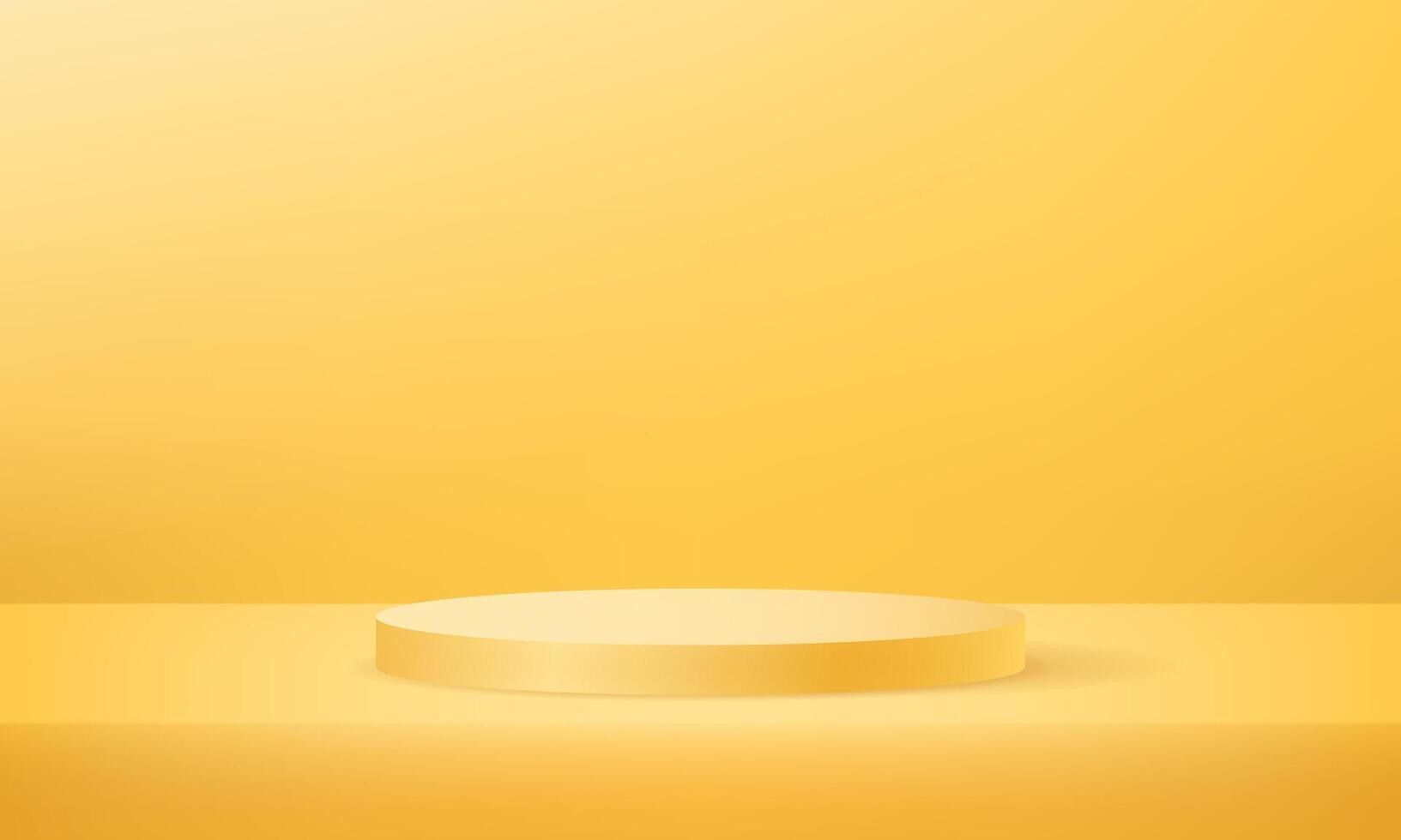 Yellow cylinder pedestal podium. Abstract studio room platform design. Empty room with light effect. stand for products. vector