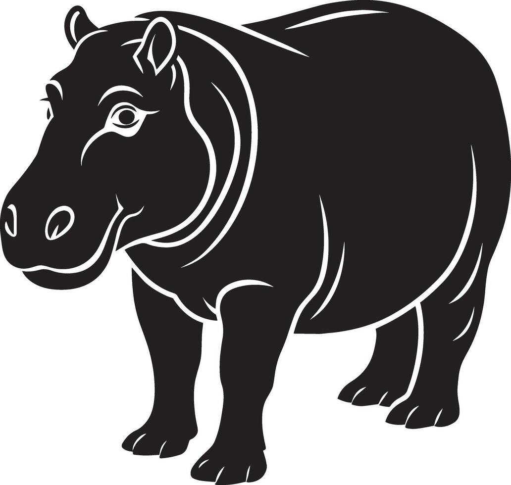 Hippopotamus, black and white illustration isolated on white background vector