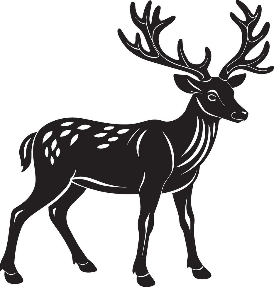 Deer - Black and White Illustration, Isolated On White Background vector