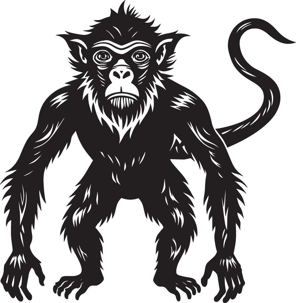 Monkey black and white illustration for grapics design vector