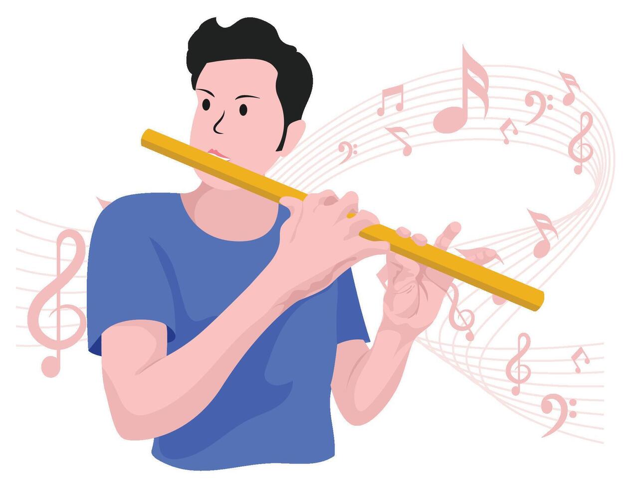 Boy playing Flute - Musical rock band illustration vector