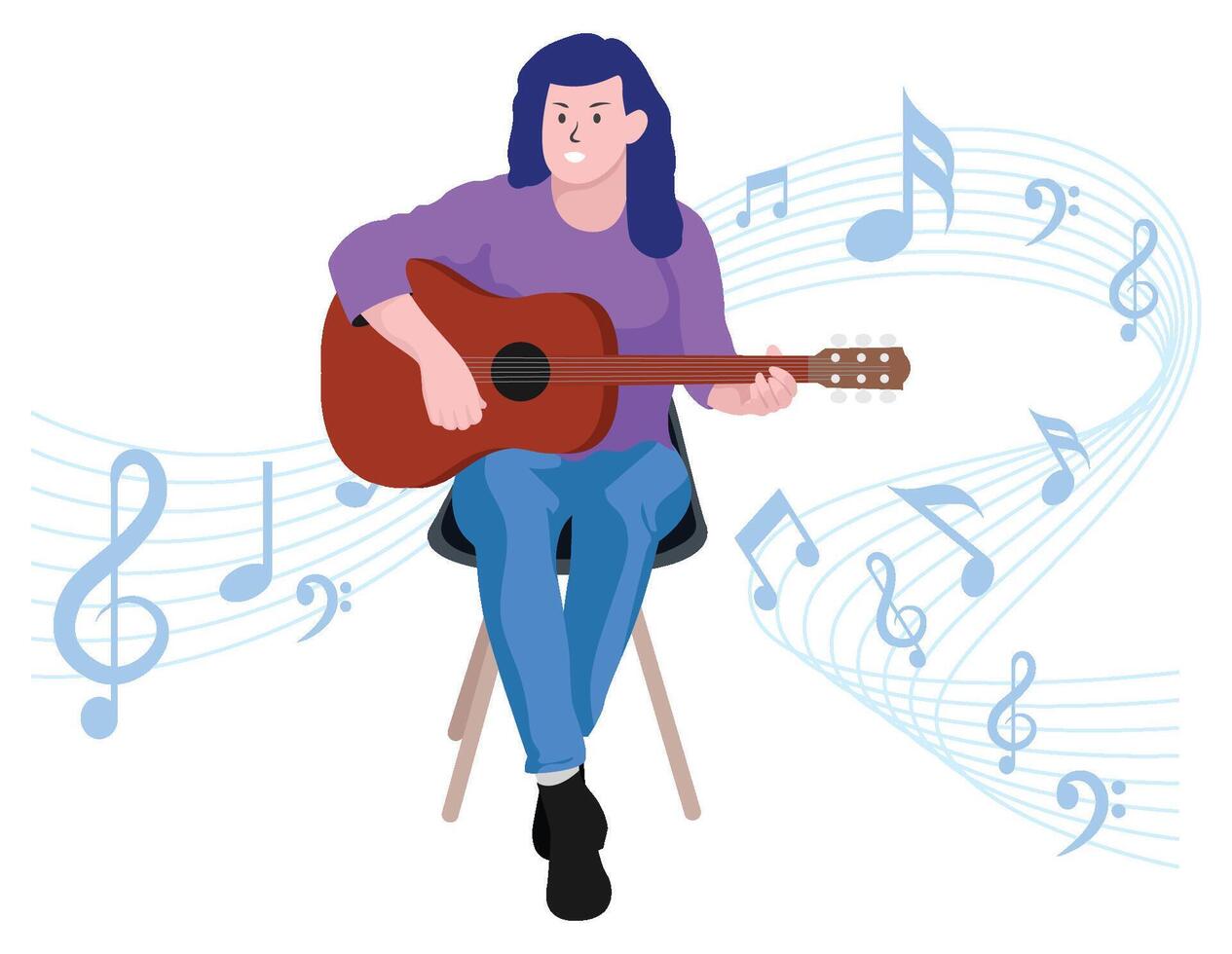 Girl playing guitar - Musical rock band illustration vector