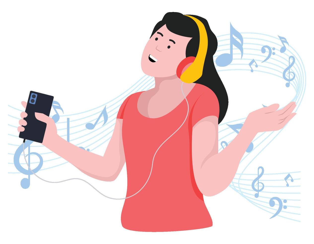 Girl enjoying music - Musical rock band illustration vector