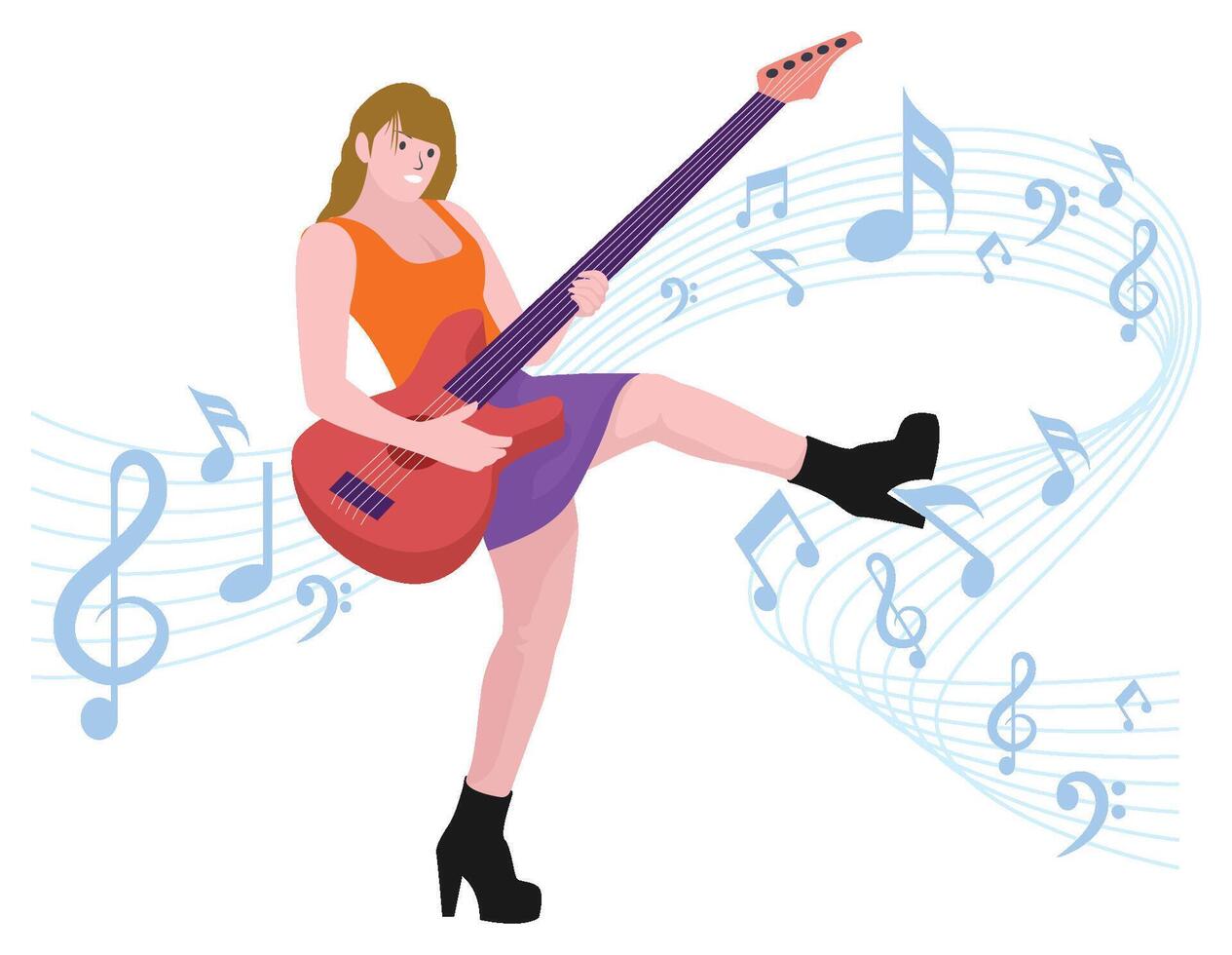 Girl playing electric guitar - Musical rock band illustration vector