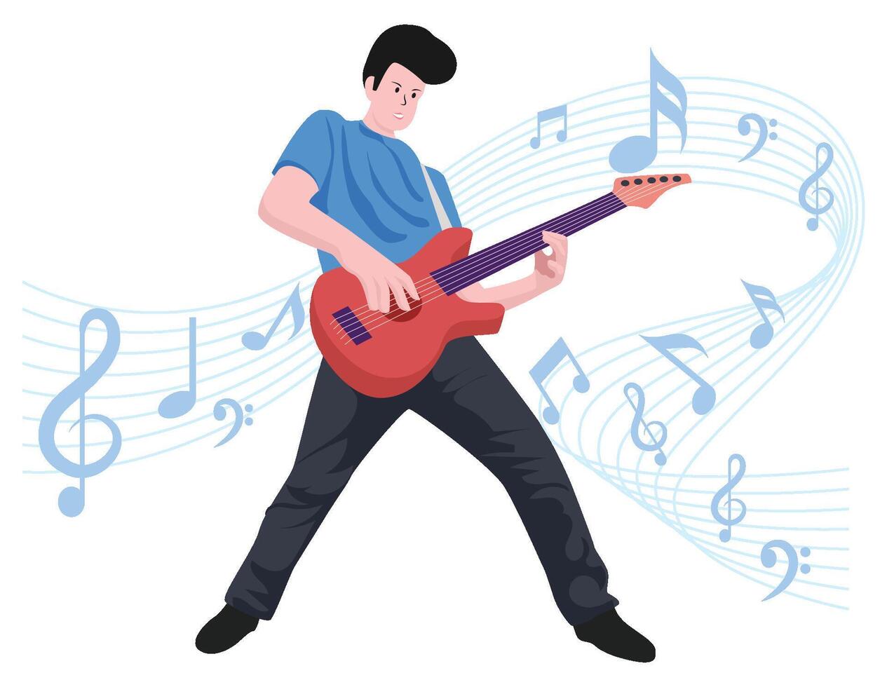 Boy playing guitar - Musical rock band illustration vector