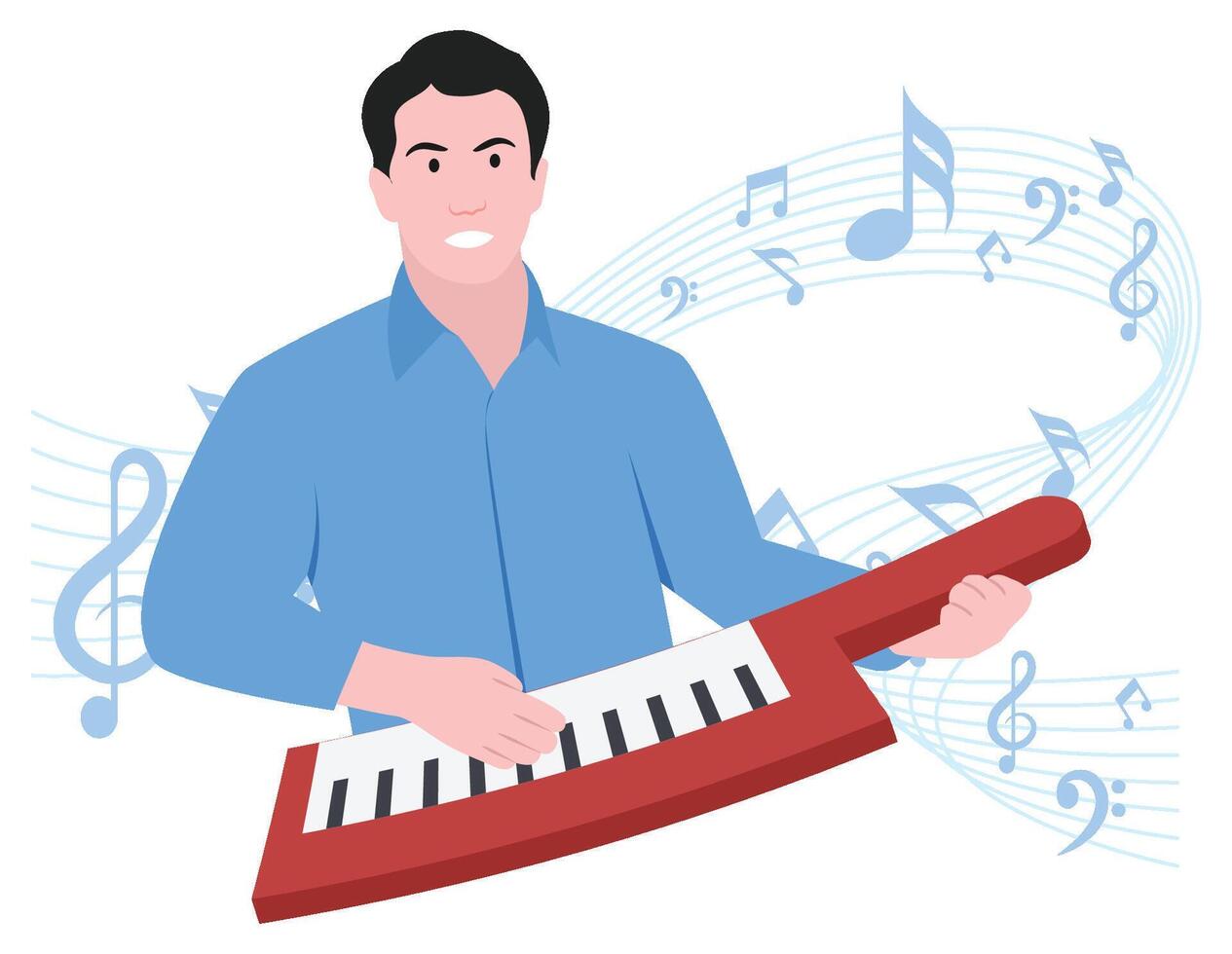 Boy playing keytar - Musical rock band illustration vector