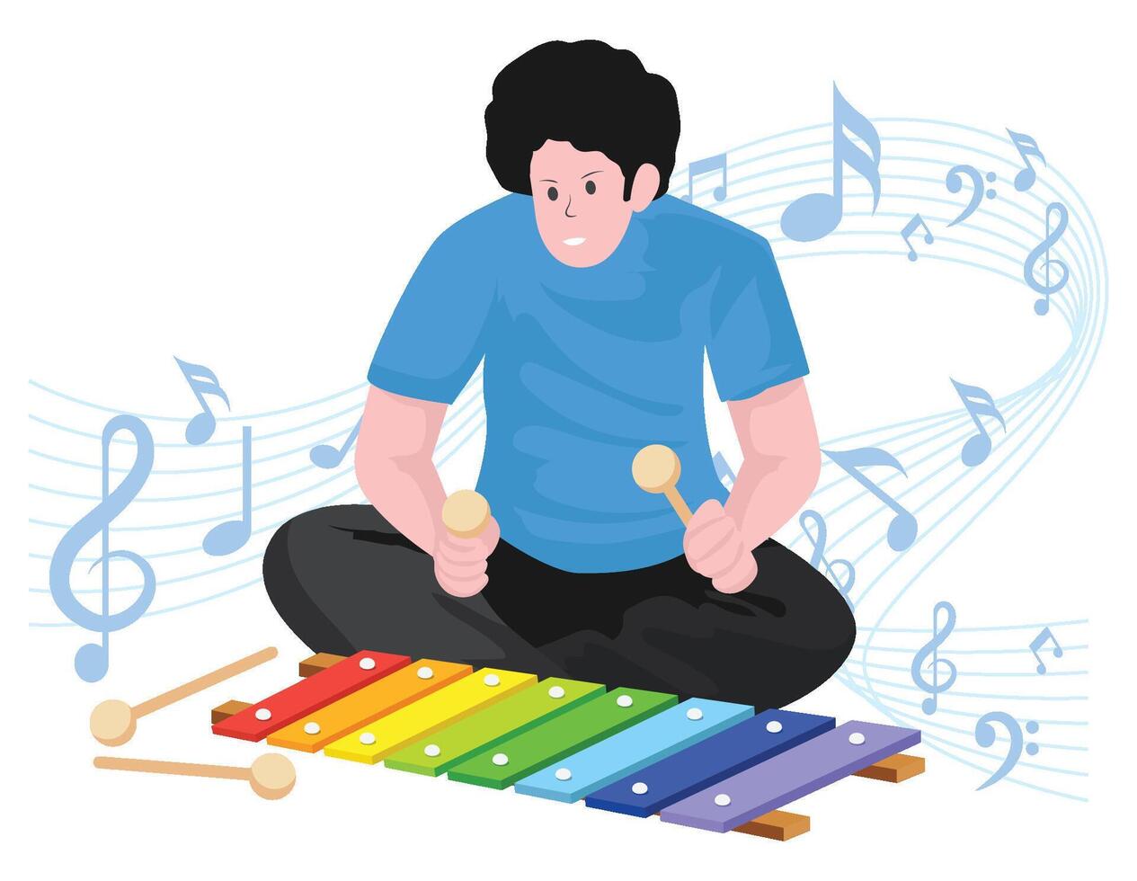 Boy playing musical instrument - Musical rock band illustration vector