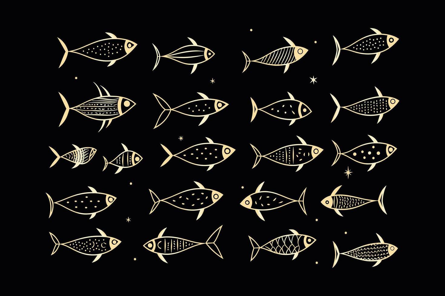 School of fish, A group of silhouette fish swim and Marine life illustration,Tattoo,fishes. vector