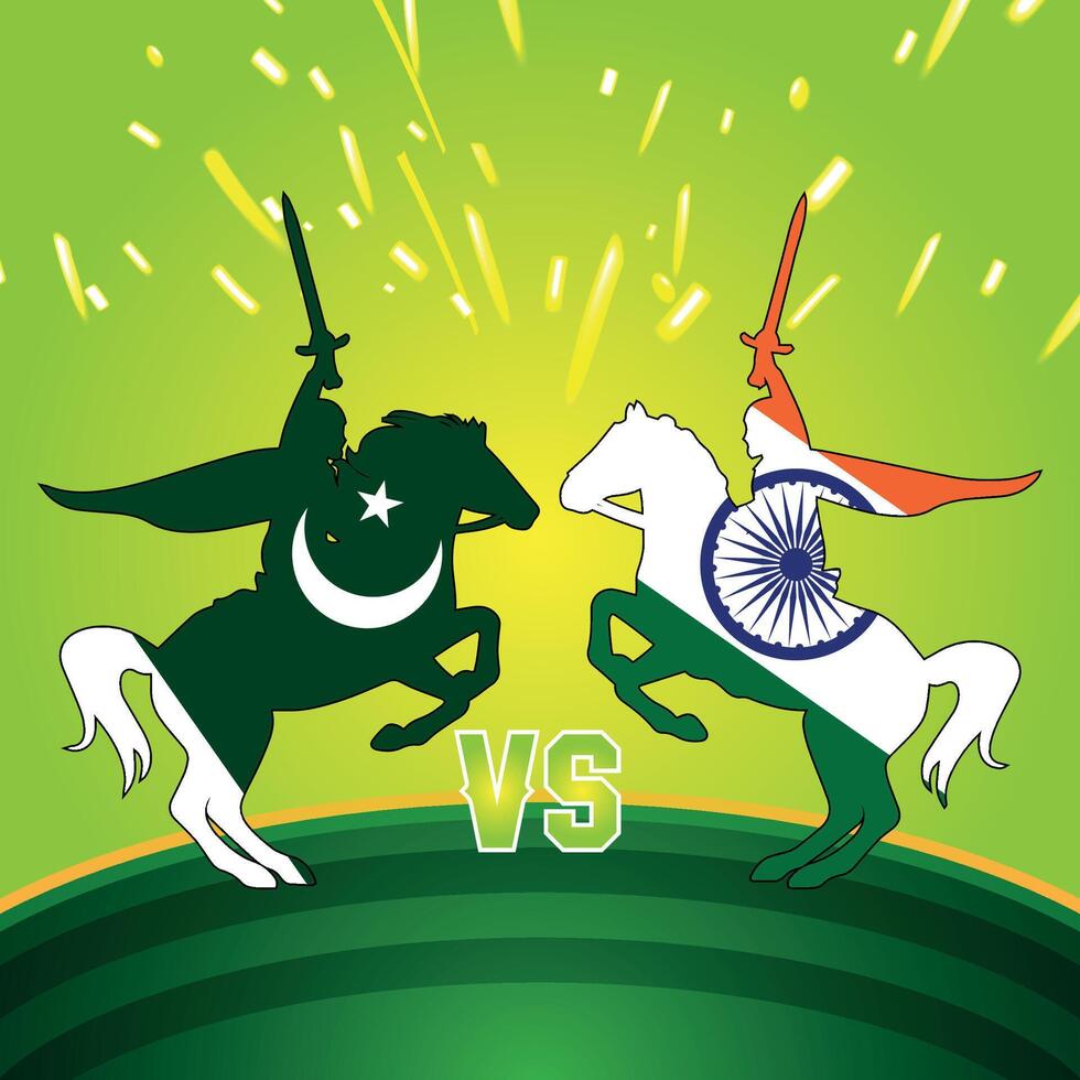 India VS Pakistan Cricket Match. Creative illustration of participant countries flags isolated with knight horse rider concept vector
