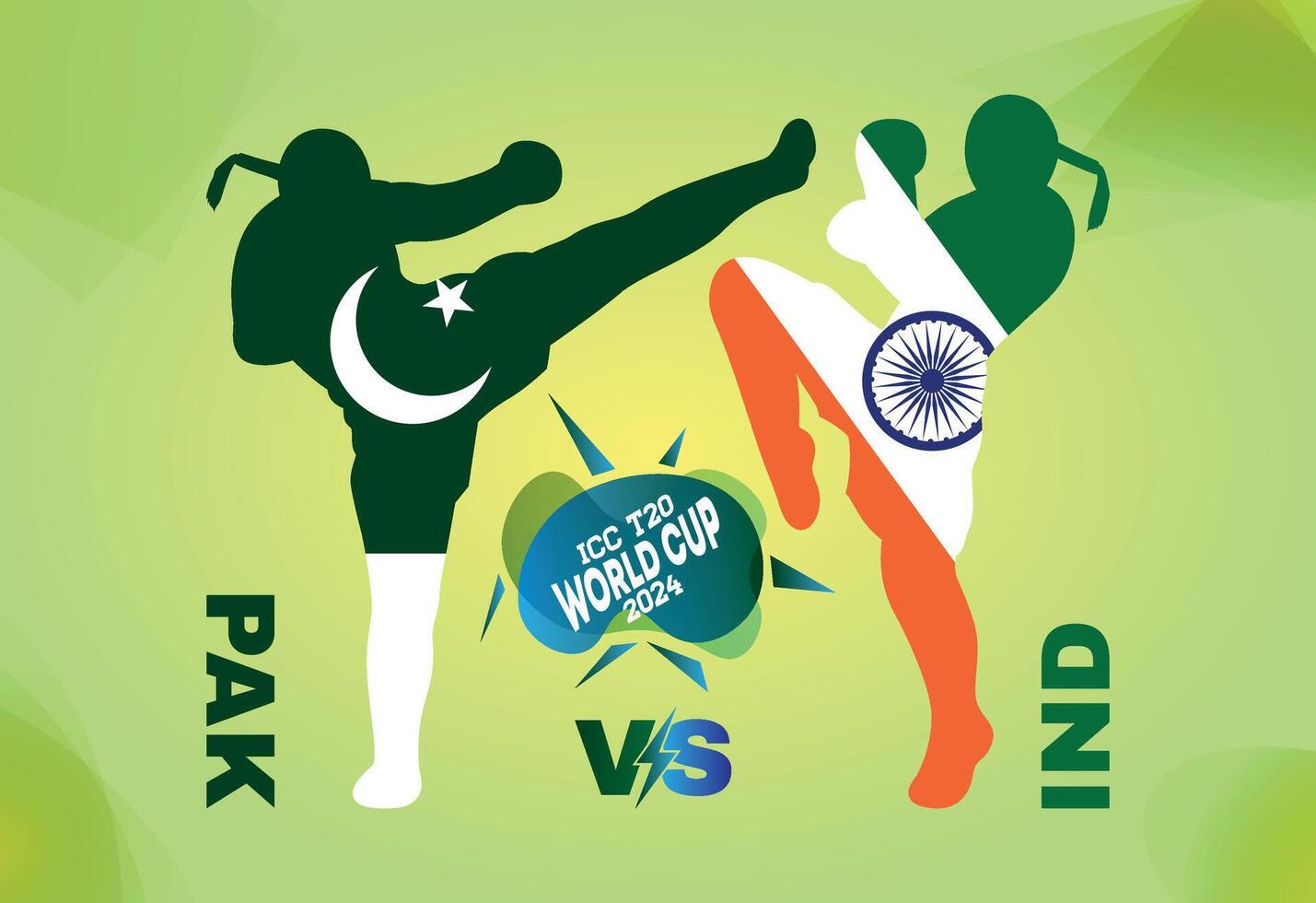 India VS Pakistan Cricket Match. Creative illustration of participant countries flags isolated with Kungfu and martial art fighter concept vector