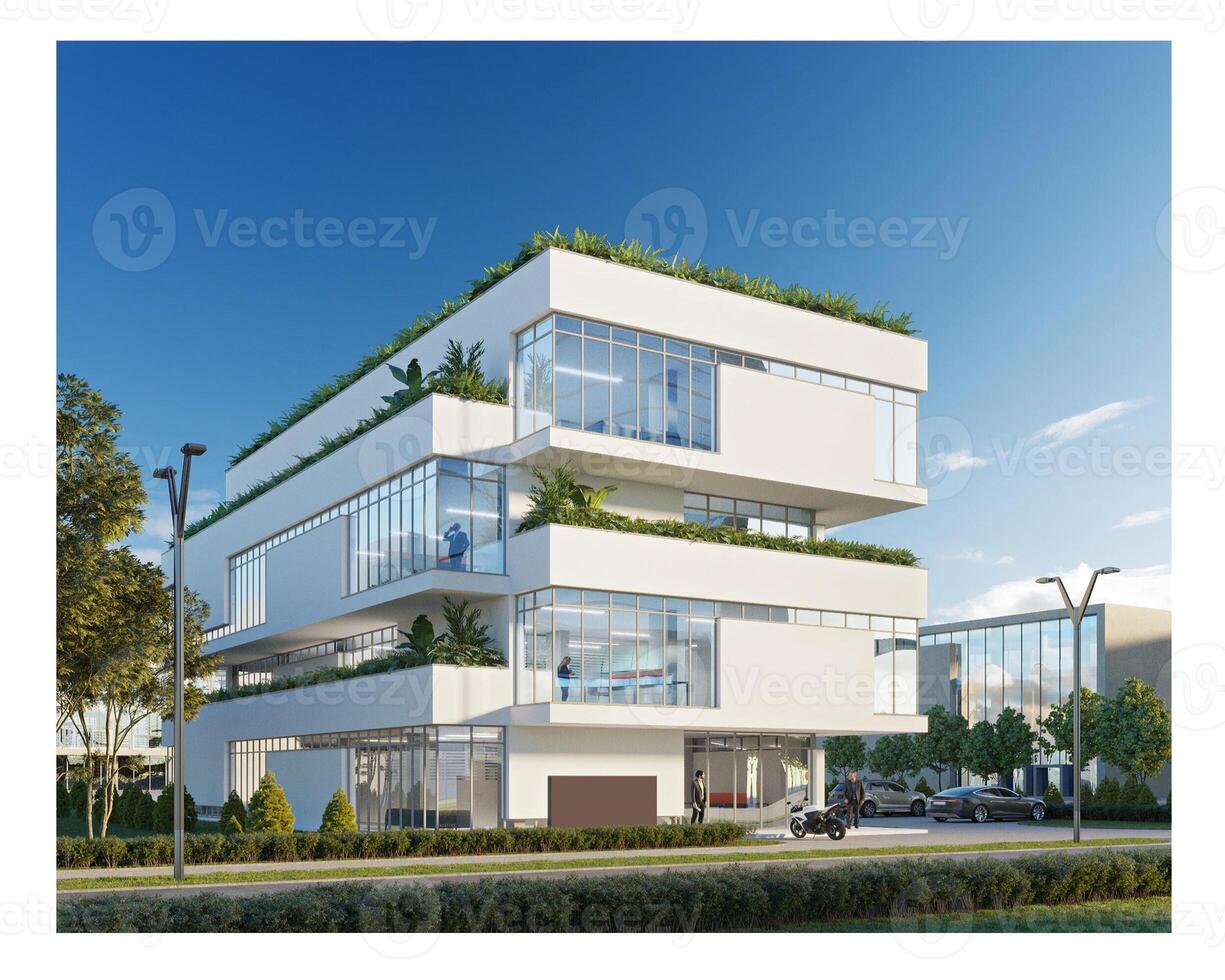 3d rendering of a modern eco friendly business office building photo