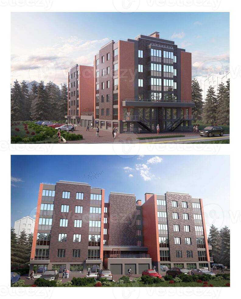 3d rendering of modern multistory city building photo