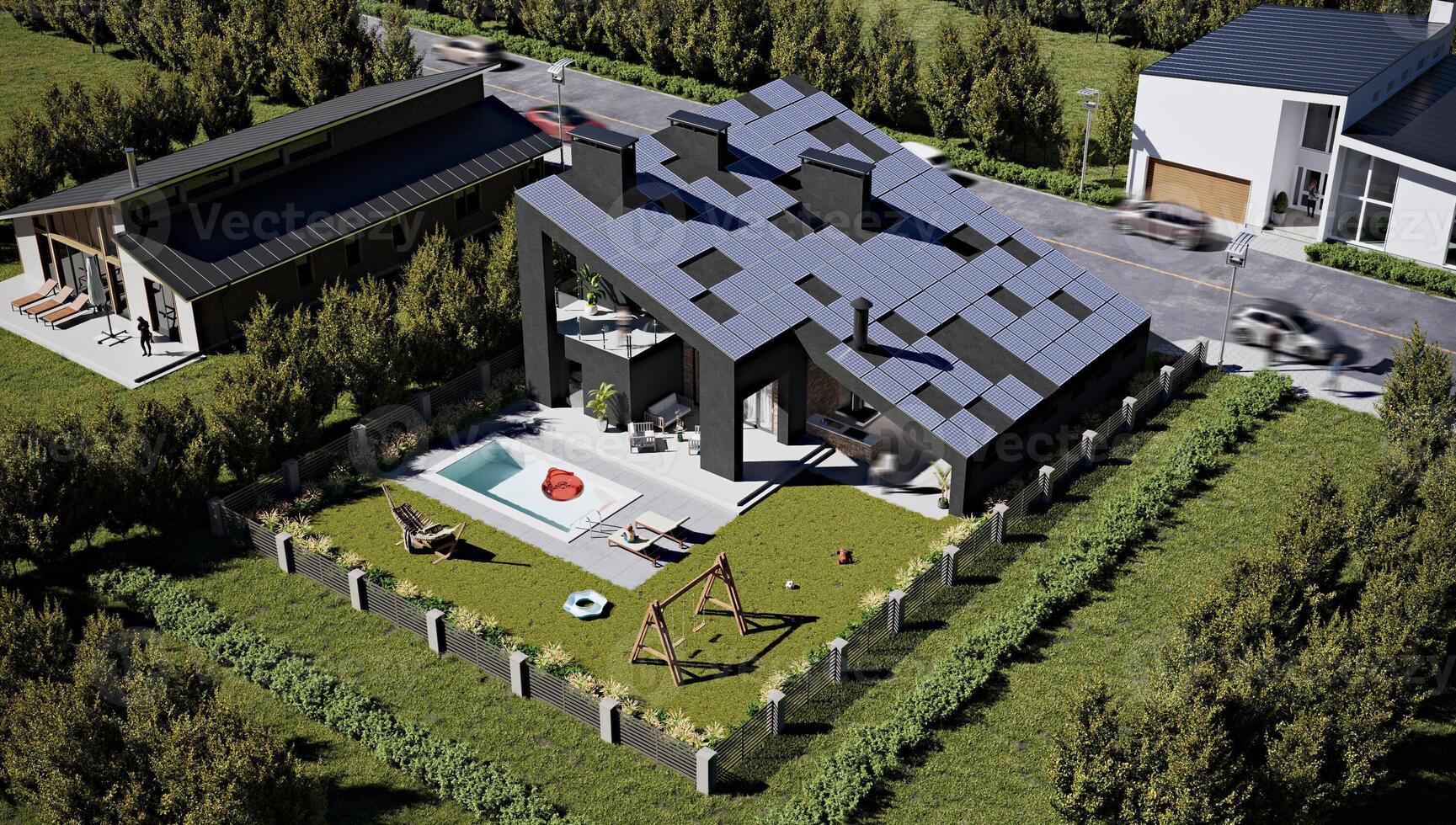 3d render of a modern private house in the city photo