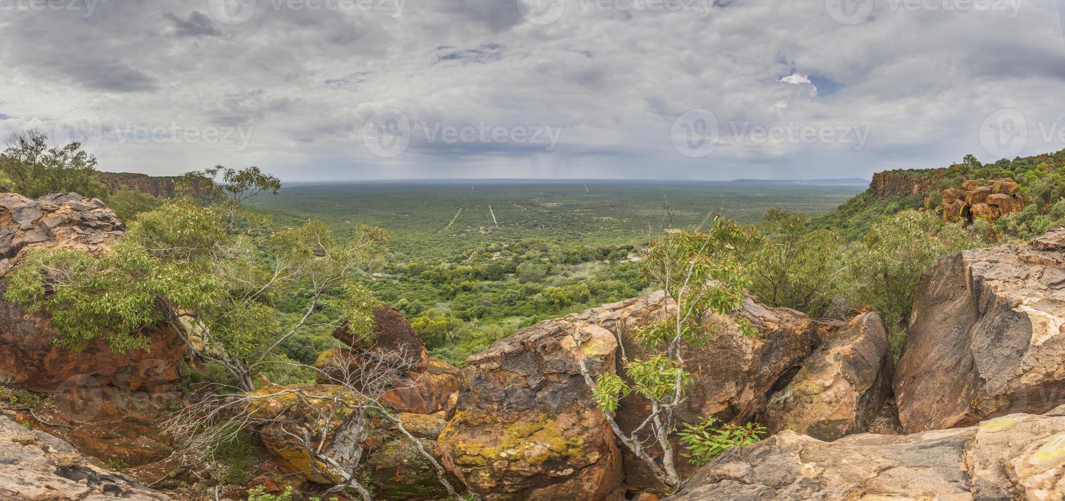 Panoramic view of the surrounding countryside from the Waterberg plateau in Namibia during the day photo