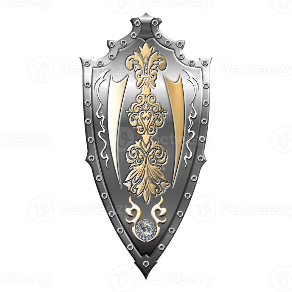 Metallic Shield Embeded with Golden Ornate Design png