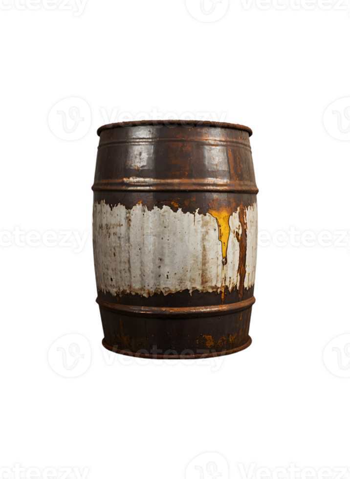 Old metal barrel oil isolated on transparent background, cut out, or clipping path. png