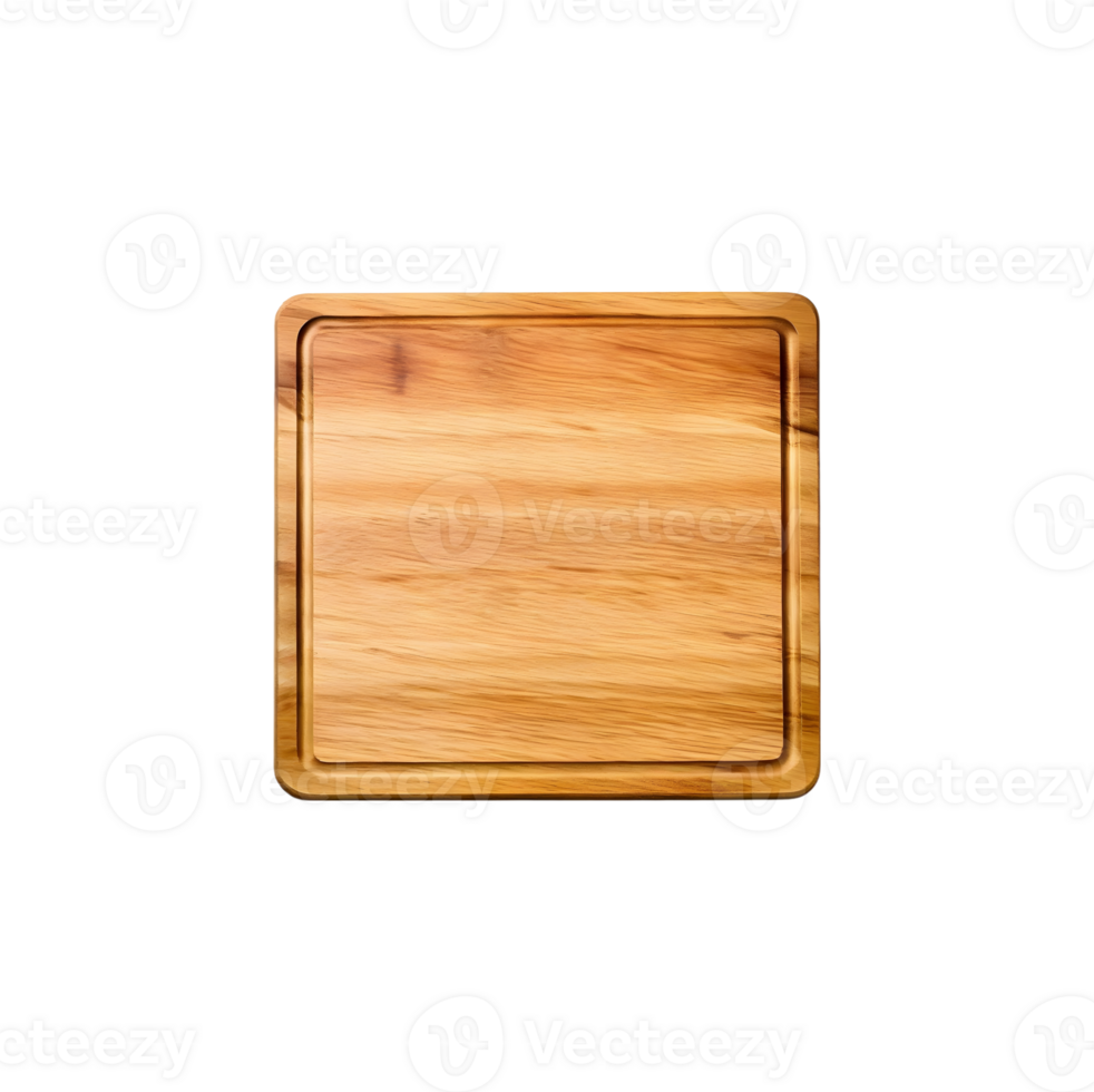 Empty square cutting board for top view food product display, isolated on transparent background, cut out, or clipping path. png