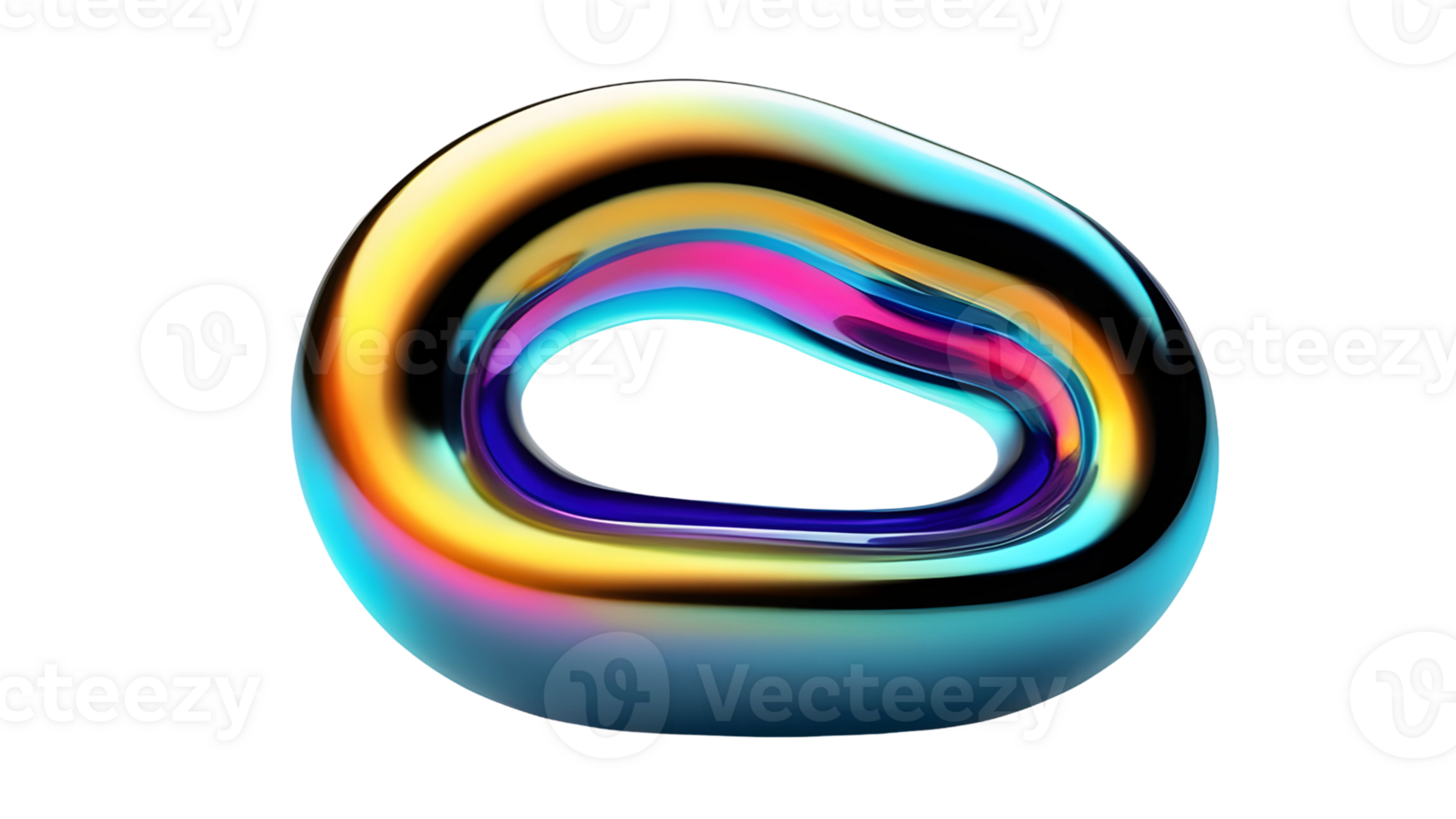 3d chrome neon fluid form liquid metallic shape on isolated on transparent background png