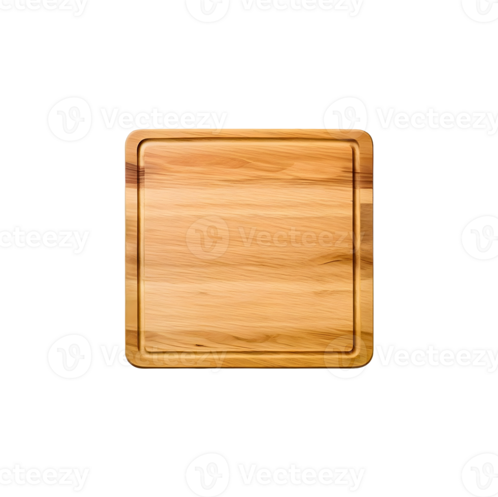 Empty square cutting board for top view food product display, isolated on transparent background, cut out, or clipping path. png