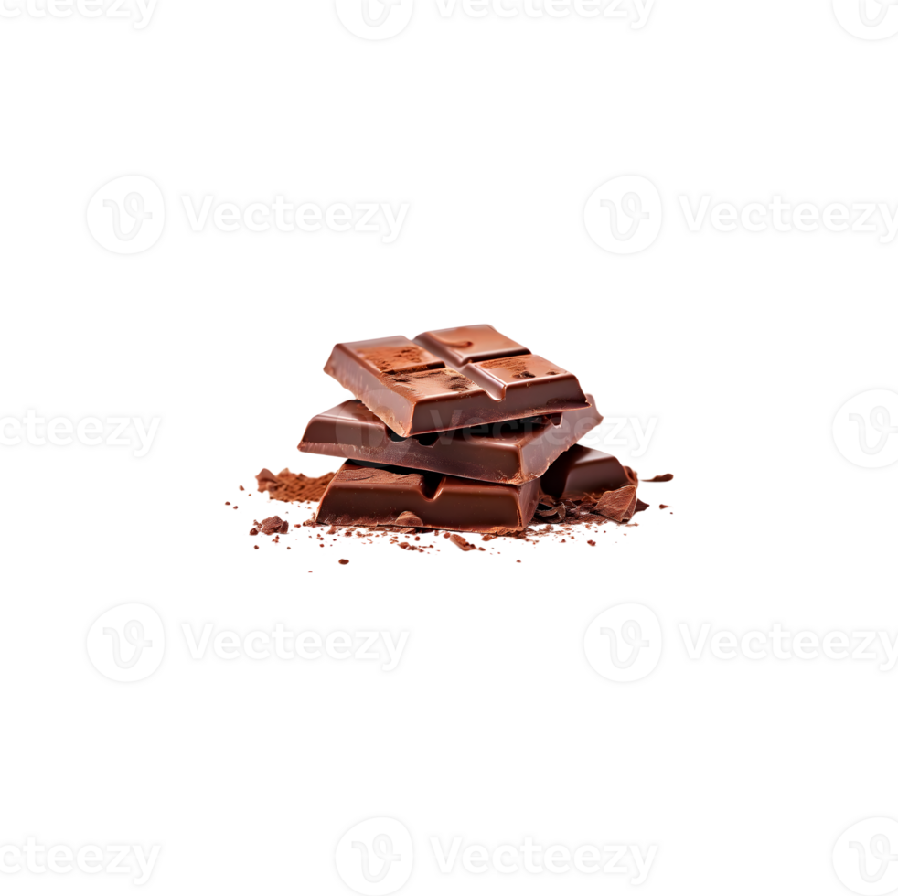 Chocolate bar candy sweet dessert food isolated on transparent background, cut out, or clipping path. png