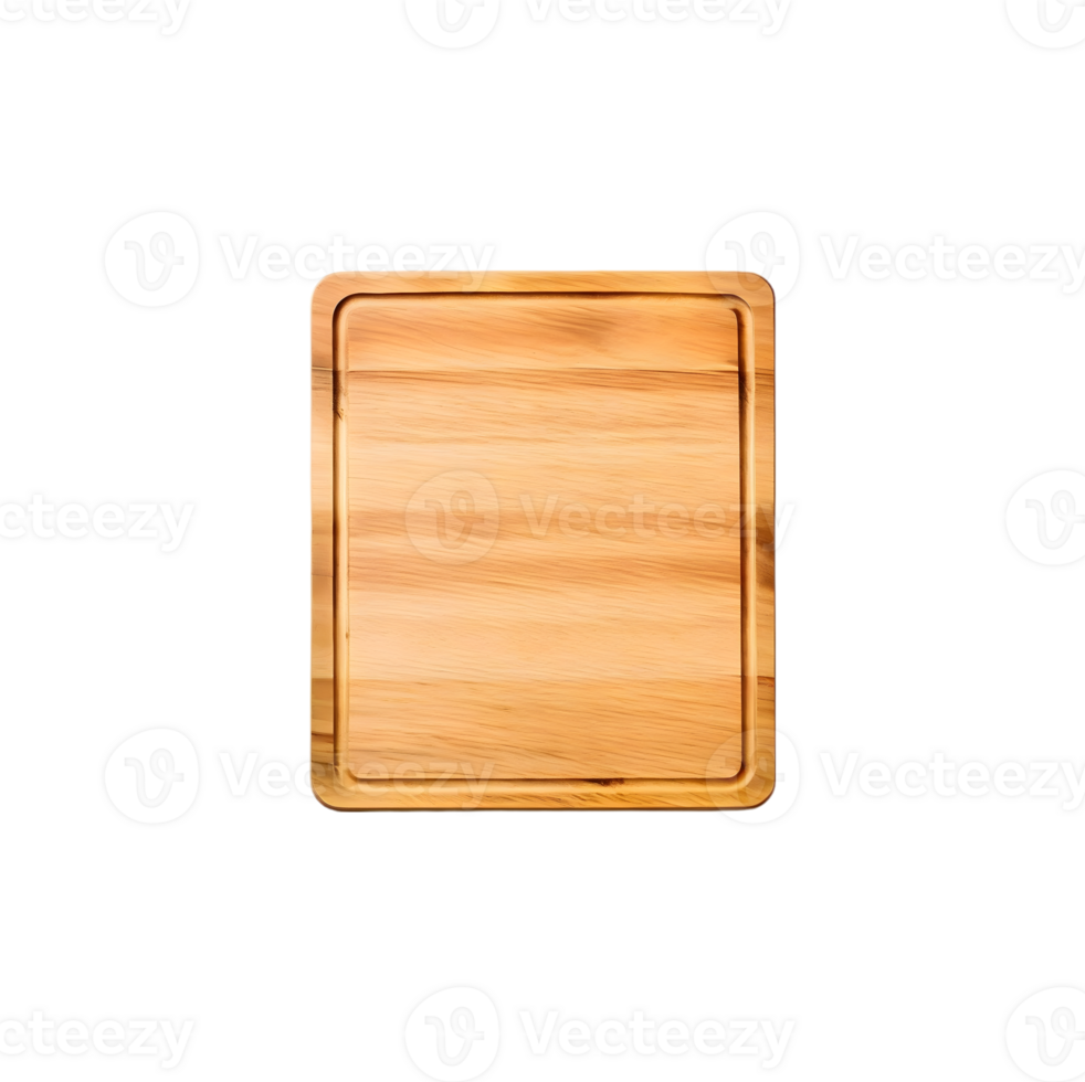 Empty square cutting board for top view food product display, isolated on transparent background, cut out, or clipping path. png