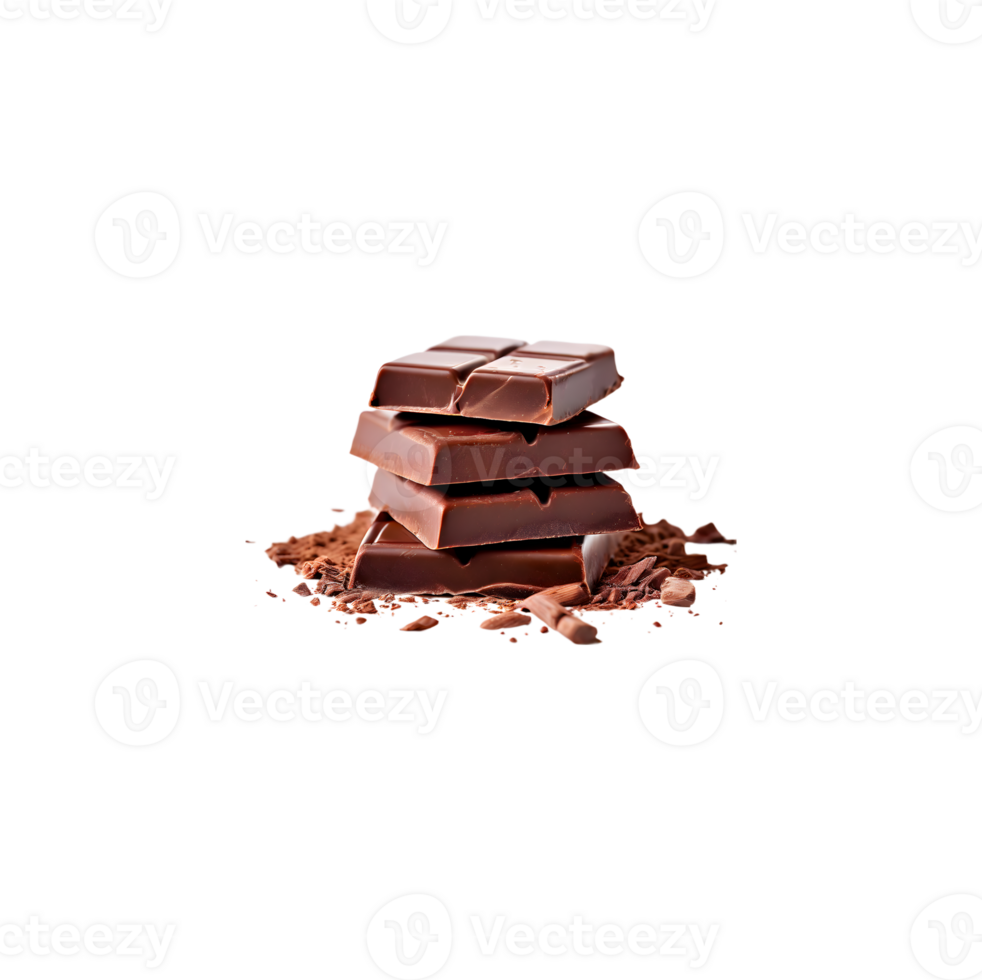 Chocolate bar candy sweet dessert food isolated on transparent background, cut out, or clipping path. png