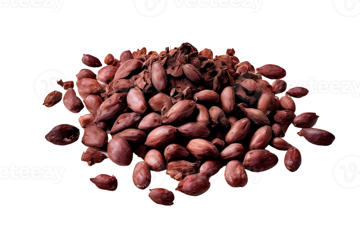 Cacao nibs, crushed and peeled cocoa, isolated on transparent background, cut out, or clipping path. png